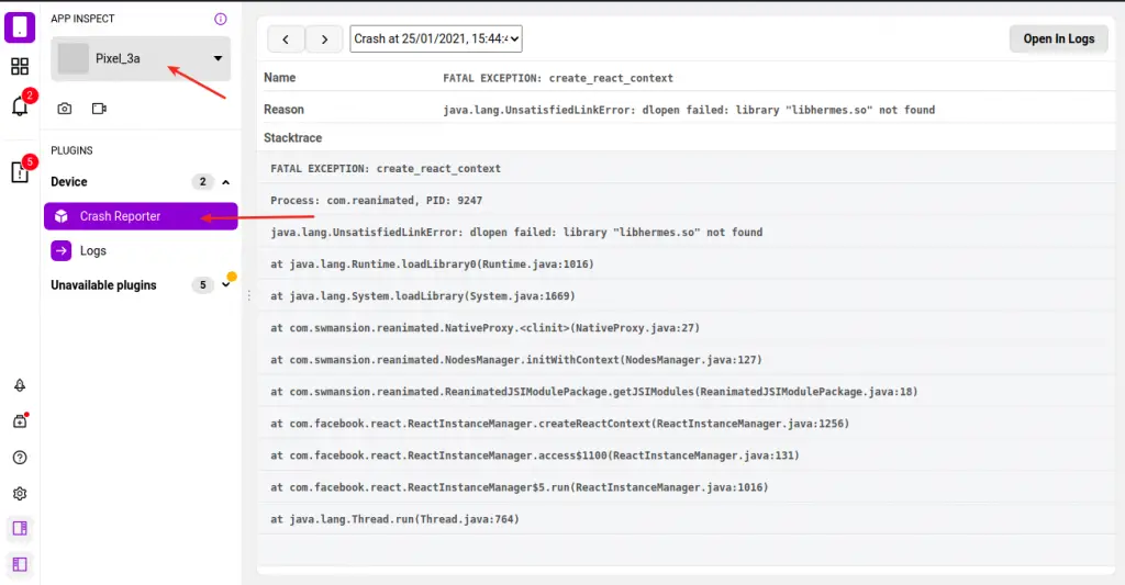 Flipper react native crash reporting
