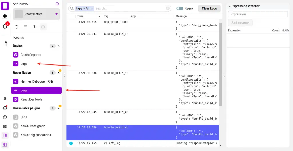 flipper react native console