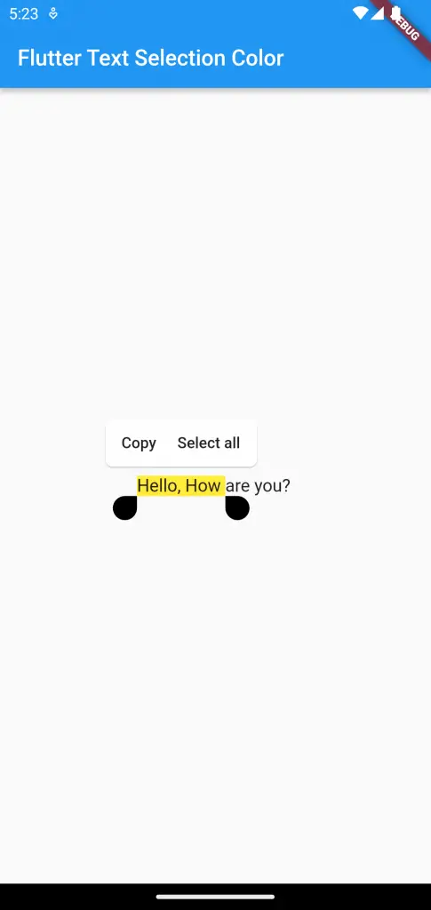 flutter text selection color