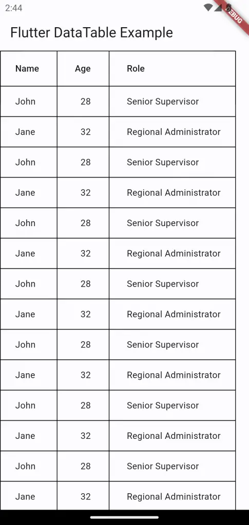flutter datatable example